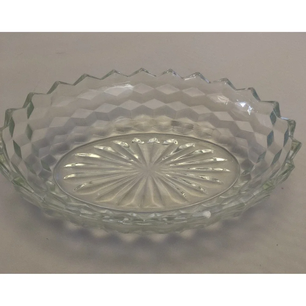 Vintage Bowl Clear Glass Starburst Etched Spiked Edges 9.5 x‎ 5
